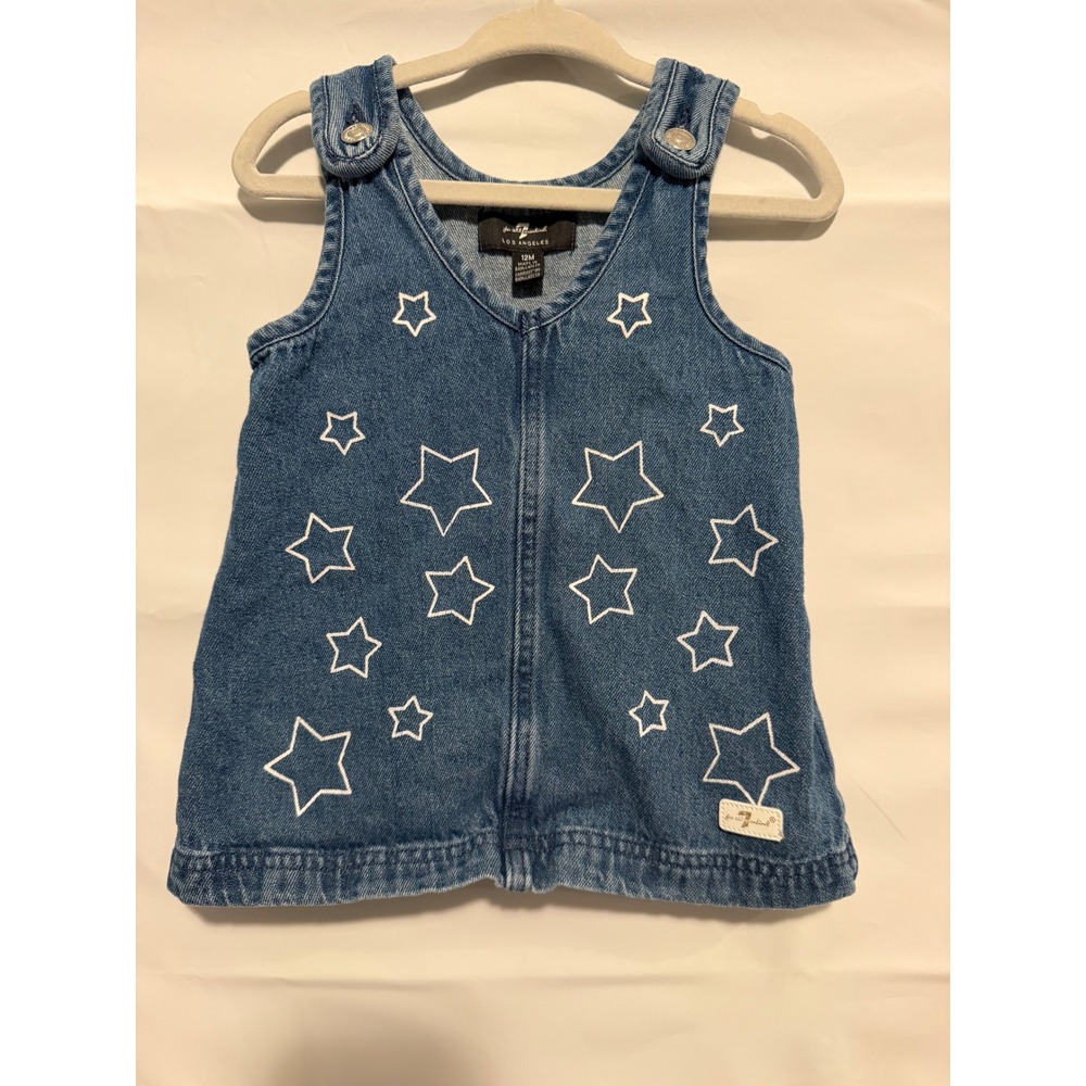 7 For All Mankind Kids Blue Denim Star Print Jumper Dress 12M